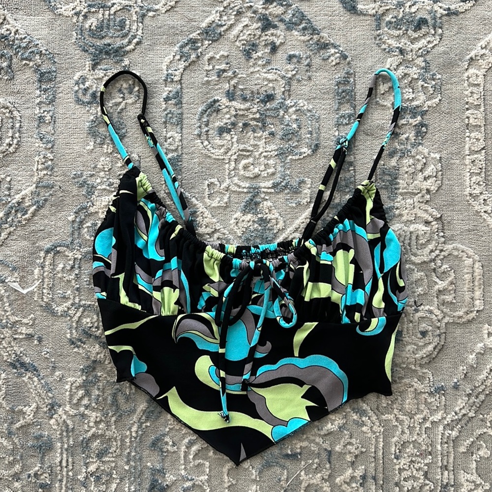 Urban Outfitters Abstract Print Crop Top - Black and Blue